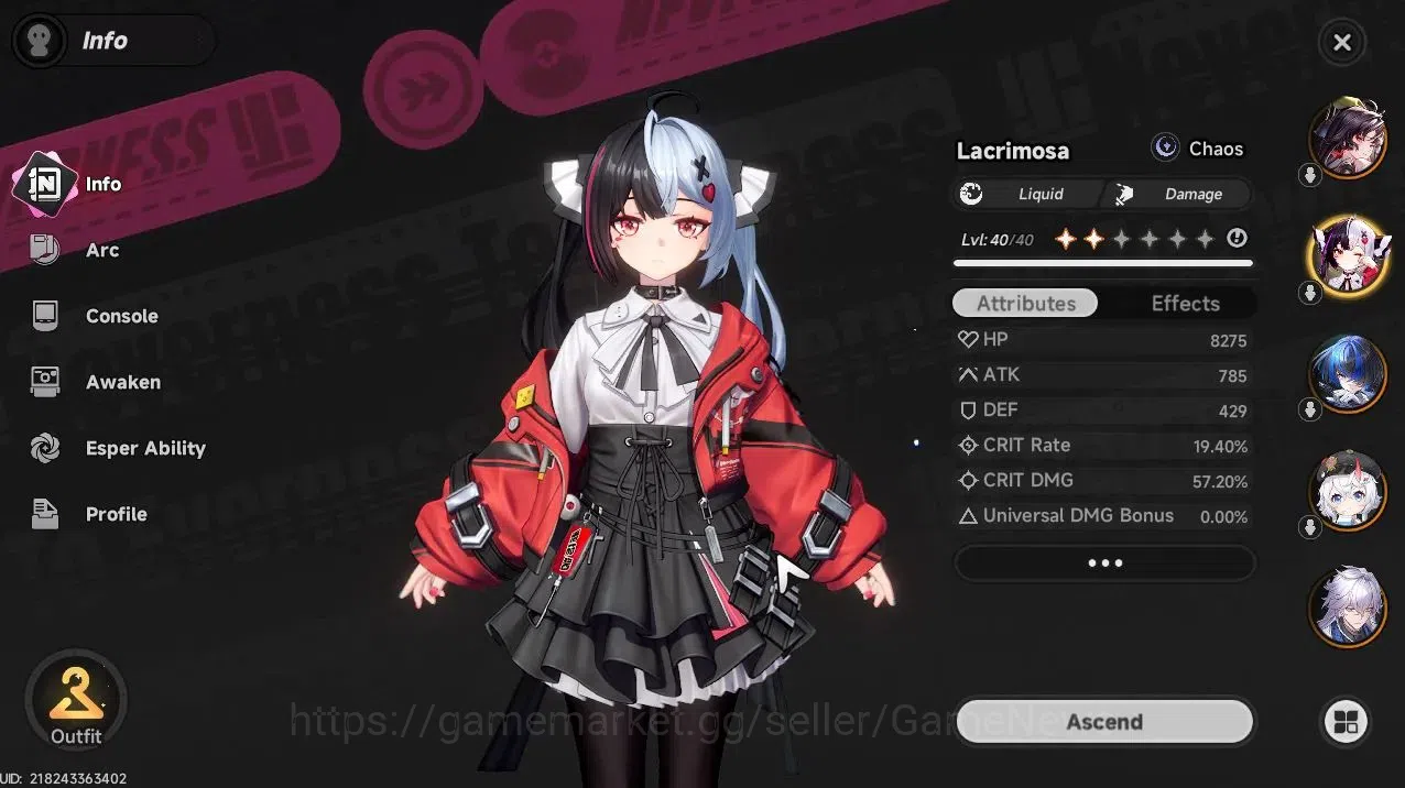 Neverness to Everness Accounts GLOBAL SEA|HL 24|TL 19|4 SSR (Lacrimosa,Hotori,Daf image 2