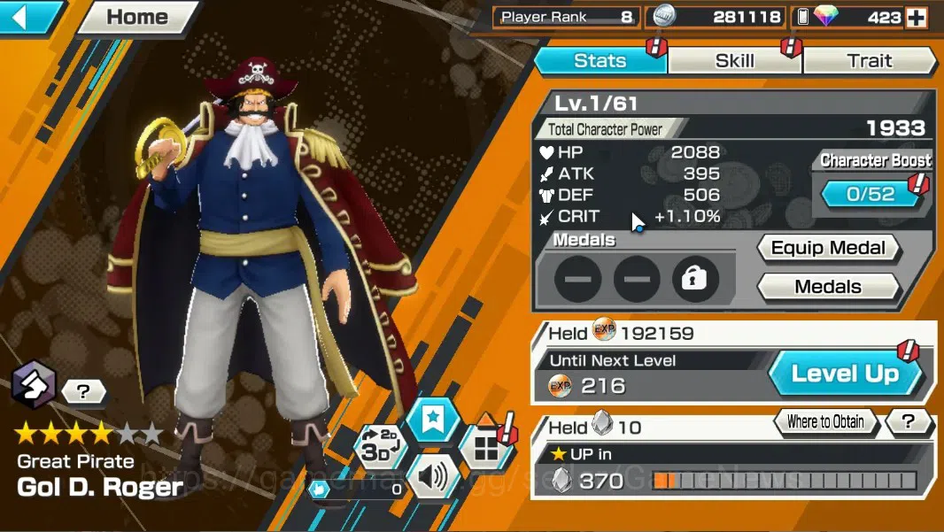 One Piece Bounty Rush Accounts Global|1 EX|Great Pirate Gol D. Roger|423 Crystal| image 5