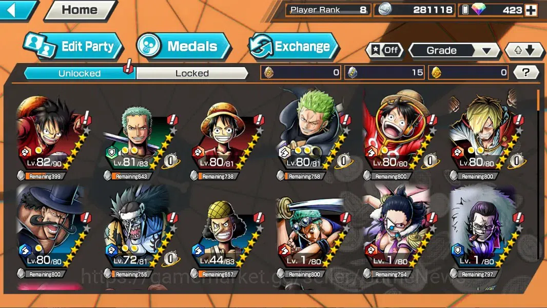 One Piece Bounty Rush Accounts Global|1 EX|Great Pirate Gol D. Roger|423 Crystal| image 6