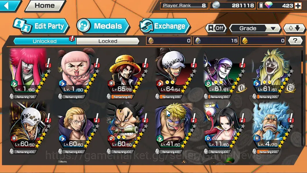 One Piece Bounty Rush Accounts Global|1 EX|Great Pirate Gol D. Roger|423 Crystal| image 7
