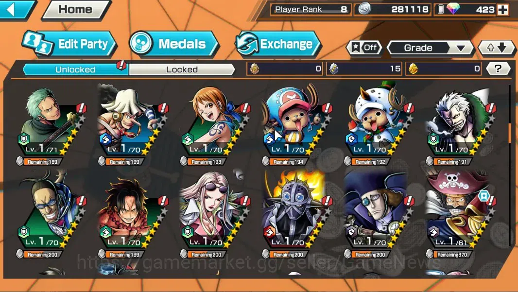 One Piece Bounty Rush Accounts Global|1 EX|Great Pirate Gol D. Roger|423 Crystal| image 8