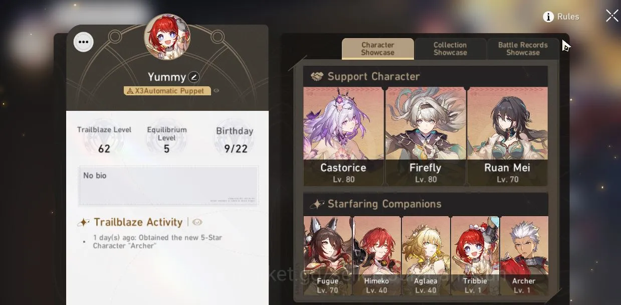 Honkai Star Rail Mid Game ASIA|TL62|7 Limited[(Firefly+Sign,Castorice+Sign,R image 1