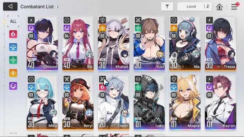 Chaos Zero Nightmare Accounts GLOBAL Lv33|6 SSR(Chizuru,Khalipe,Yuki,Luke,Magna,Kayron) 10SR(NiaM6,ReiM4,Etc) 3SSR 5