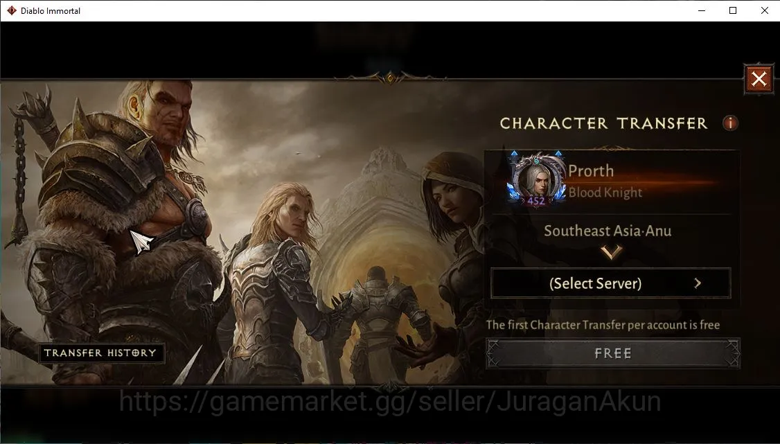 Diablo Immortal Accounts Mid-Tier SEA - Anu|Lv60(452)Blood Knight|29k CR|Reso 570|Hell III|Paragon Slayer|Hell