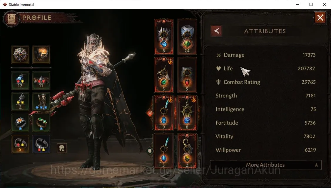 Diablo Immortal Accounts Mid-Tier SEA - Anu|Lv60(452)Blood Knight|29k CR|Reso 570|Hell III|Paragon Slayer|Hell 2