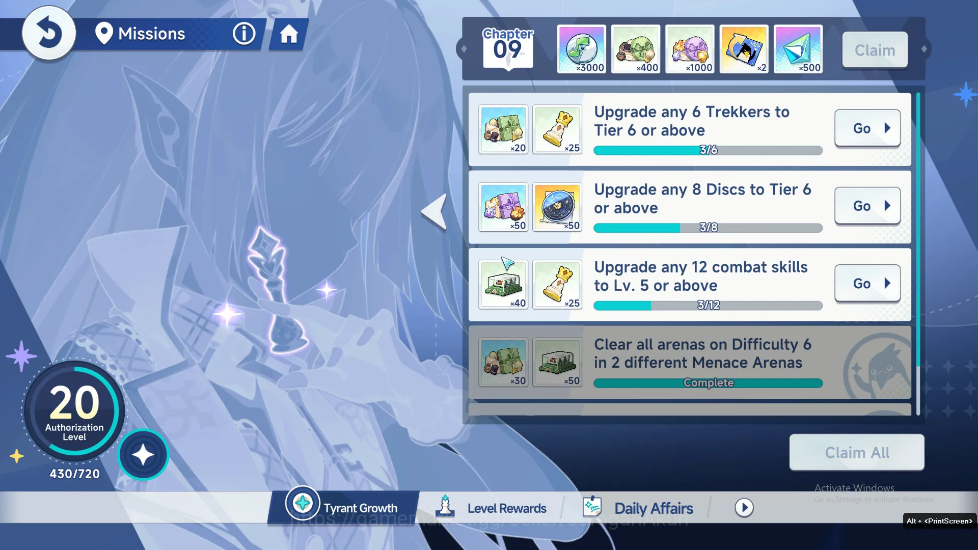 Stella Sora Accounts GLOBAL Lv20| 12k Dust| 4 SSR 6 Sign (ChitoseT2,FreesiaT1,MinovaT1,Mistique)|Selector Trekker+Sign 5
