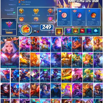Mobile Legends: Bang Bang Accounts 🔥 #4192 🔥 💎 249 Skins 👑 Legend Lunox Divine Goddess ⚔️ Renowned Collector III ⭐ KOF