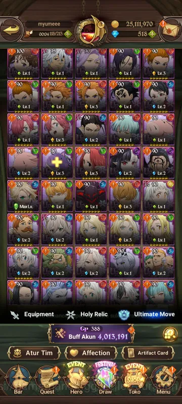 The Seven Deadly Sins: Grand Cross Accounts Endgame Asia |4M CC| 3LR + 9UR + Many Collabs + 518 Gems 3
