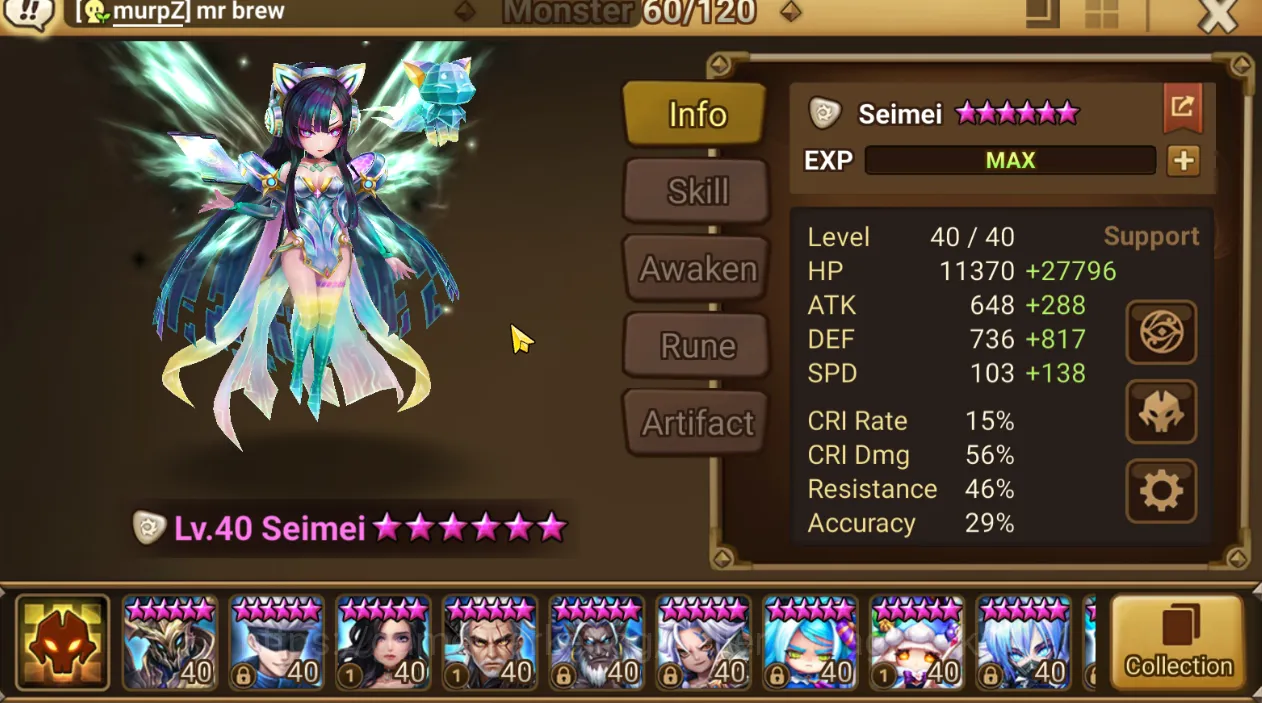 Summoners War: Sky Arena Accounts End-Game ASIA LV100|1 LD Seimei|72 Total NB5(Adriana,Moore,Altair) + 180 6* Monster + Good 2