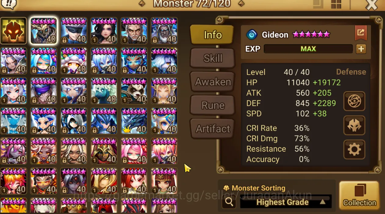 Summoners War: Sky Arena Accounts End-Game ASIA LV100|1 LD Seimei|72 Total NB5(Adriana,Moore,Altair) + 180 6* Monster + Good 3