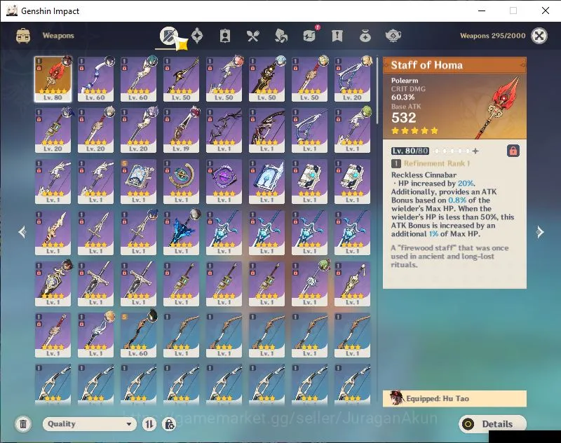 Genshin Impact Accounts Mid Game ASIA|AR 52|2 Limited [Hu Ta0 C2,Yelan] [Tighnari,Keqing,Bennett,Xingqiu,Shinobu,Fischl 3