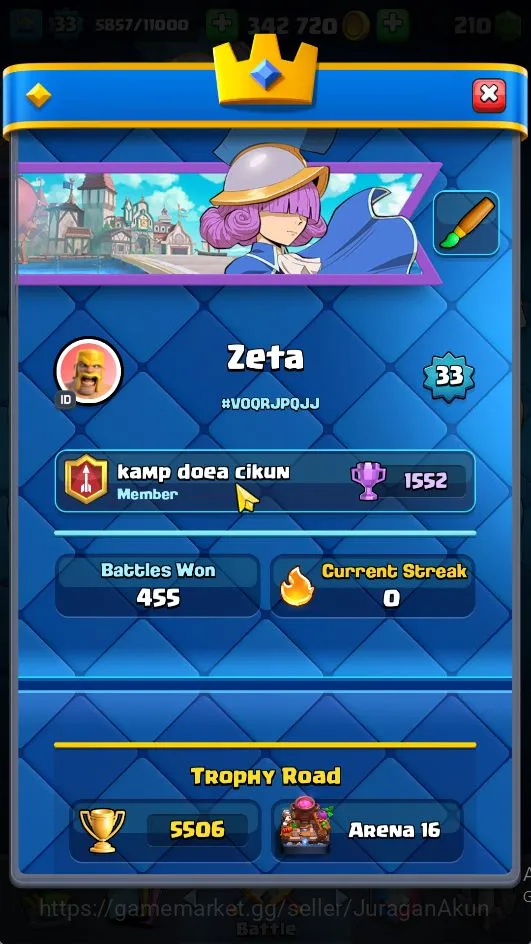 Clash Royale Accounts Midgame Lvl 33|Trophy 5506|KTL 11|Limited Skin|Card 113|1 Hero,8 EVO,2 Champ,19 Legend,33 Epic,30 2