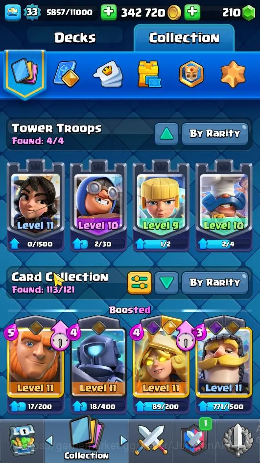 Clash Royale Accounts Midgame Lvl 33|Trophy 5506|KTL 11|Limited Skin|Card 113|1 Hero,8 EVO,2 Champ,19 Legend,33 Epic,30 5