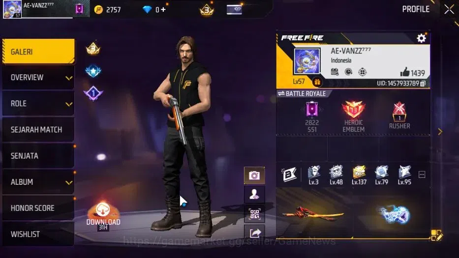 Free Fire Accounts Indonesia |M1887 Sterling Conqueror Lv 7|Katana Hy image 2