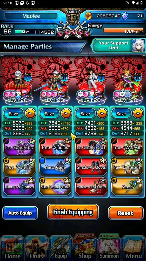 Grand Summoners Accounts Mid-Game Global|Rank 86|20 Ascend (WH FenTW,UP RoyTW,SanosukeTW,ShizuTW,KenshinTW,etc)+SpArt Shizu 2