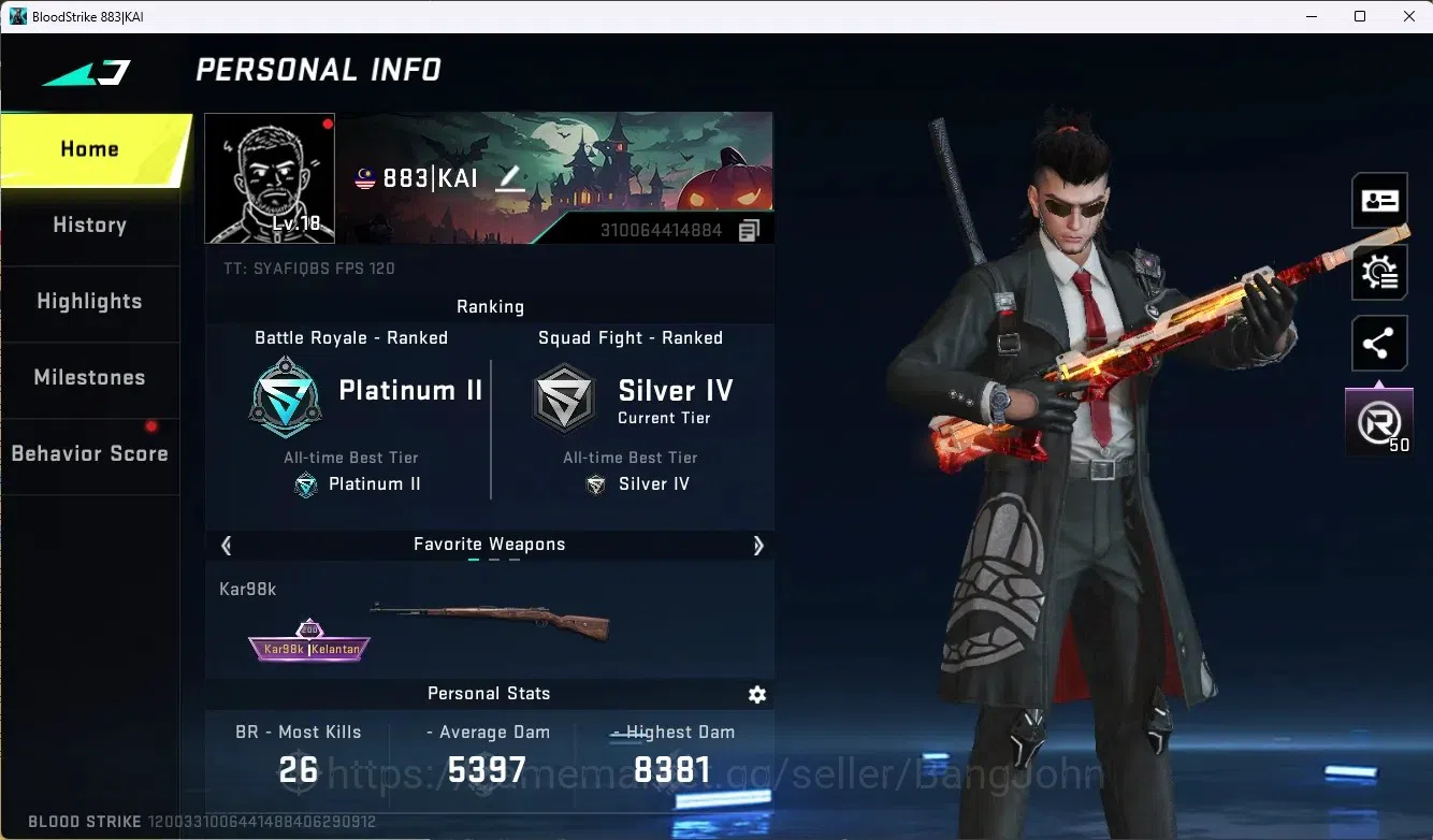 Blood Strike Accounts Collab Skin ASIA | Ultra Striker Zero - Agent Zero | Ultra Gun KAR98K - Star Hunter | More Check SS 1