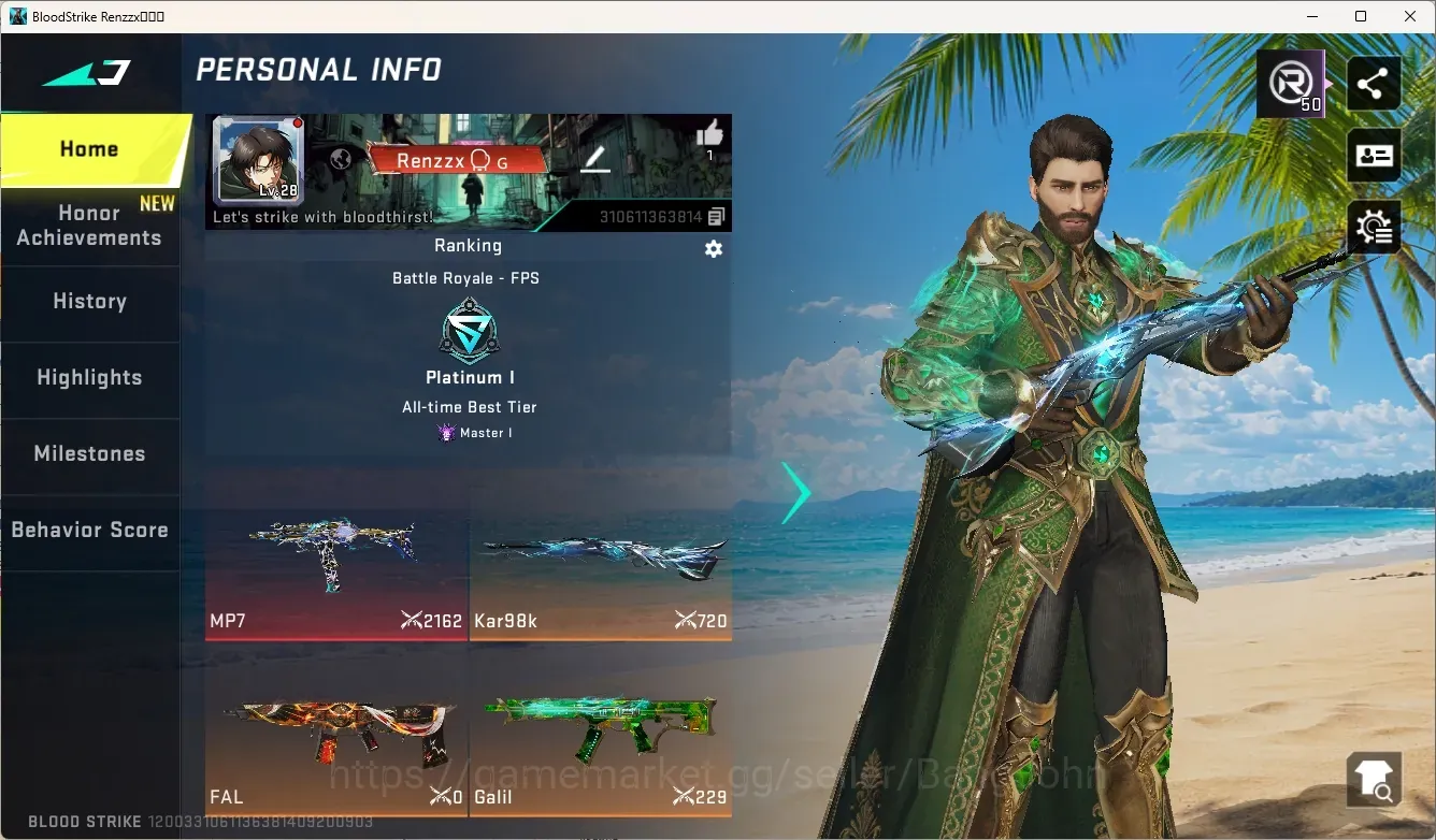 Blood Strike Accounts Collab Skin ASIA|Eternal Gun:MP7-Tidesong|3 Ultra Gun|7 Legendary Gun|2 Collab Striker 1