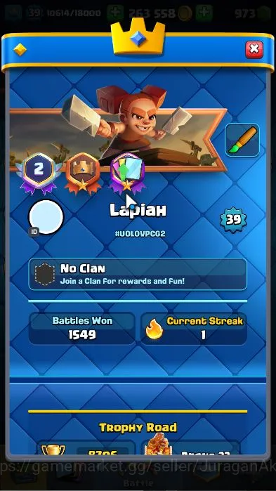 Clash Royale Accounts Midgame Lvl39|Trophy 8706|LimitedSkin|KTL 13|Card 119|6 EVO 6 Champ,21 Legend,33 2