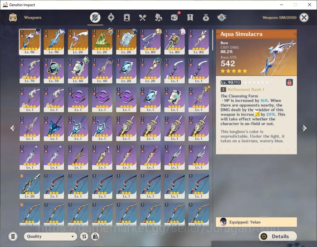 Genshin Impact Accounts Mid Game ASIA|AR 53 | 2 Limited + 5[5*Weapon]|Yelan C2,Furina+Sign |MC Male|Take Email|Check 2