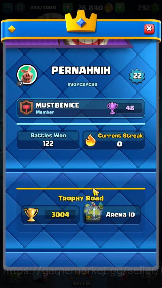 Clash Royale Accounts Starter Lvl 22|Trophy 3004|KTL 9|Fresh Starter|Limited Skin|Card 59| 3 Evo, 14 Epic, 23 Rare, 22 2