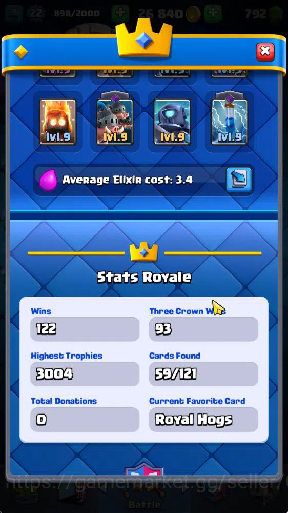 Clash Royale Accounts Starter Lvl 22|Trophy 3004|KTL 9|Fresh Starter|Limited Skin|Card 59| 3 Evo, 14 Epic, 23 Rare, 22 3