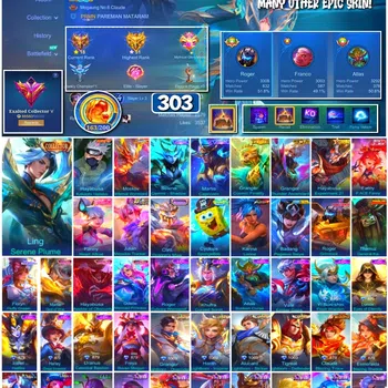 Mobile Legends: Bang Bang Accounts 🔥 #3985 🔥 303 Skins 💎 Exalted Collector V 👑 Collector Skin ⚔️ Naruto Hayabusa Kakashi
