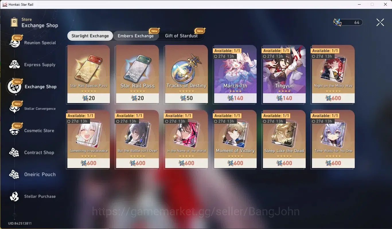 Honkai Star Rail Accounts Others ASIA| TL 50 | 6 Limited [(Sparxie+Sign),Selee E1,Dan Heng-Perm,Yao Guang,Sparkle,Ruan 8