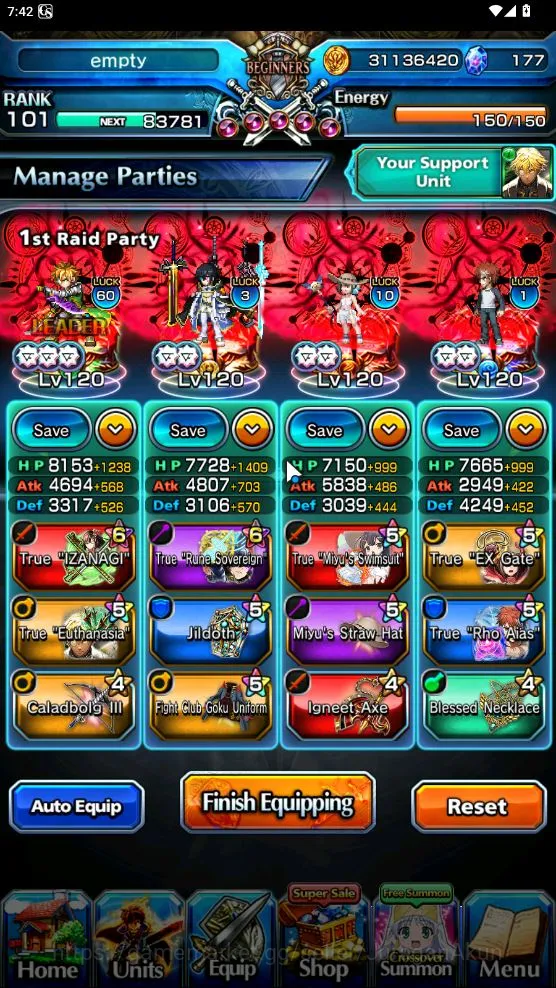 Grand Summoners Accounts End-Game Global|Rank 101|20 Ascend[RoyTW,EShirouTW,MiyuTW,ChloeTW,War Hero FenTW,Etc]+Lpot 2