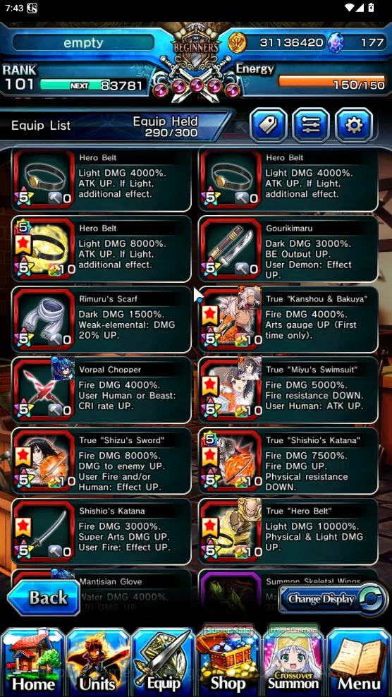 Grand Summoners Accounts End-Game Global|Rank 101|20 Ascend[RoyTW,EShirouTW,MiyuTW,ChloeTW,War Hero FenTW,Etc]+Lpot 5