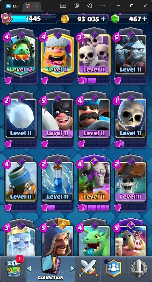 Clash Royale Accounts High-End Global |CL 1445|KTL 14|Trophy 10899|121 Cards|2 Max|8 Champ|3 Hero|9 Evo|Arena 26|467 11
