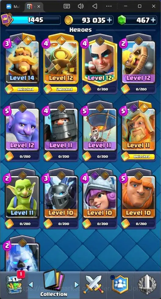 Clash Royale Accounts High-End Global |CL 1445|KTL 14|Trophy 10899|121 Cards|2 Max|8 Champ|3 Hero|9 Evo|Arena 26|467 13