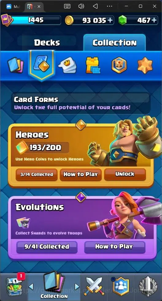 Clash Royale Accounts High-End Global |CL 1445|KTL 14|Trophy 10899|121 Cards|2 Max|8 Champ|3 Hero|9 Evo|Arena 26|467 15