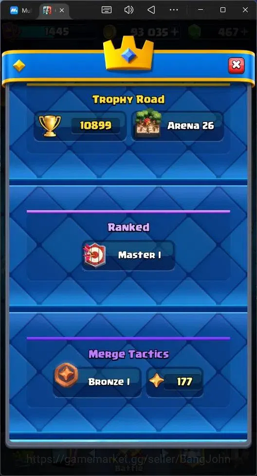 Clash Royale Accounts High-End Global |CL 1445|KTL 14|Trophy 10899|121 Cards|2 Max|8 Champ|3 Hero|9 Evo|Arena 26|467 4