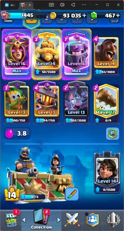 Clash Royale Accounts High-End Global |CL 1445|KTL 14|Trophy 10899|121 Cards|2 Max|8 Champ|3 Hero|9 Evo|Arena 26|467 6