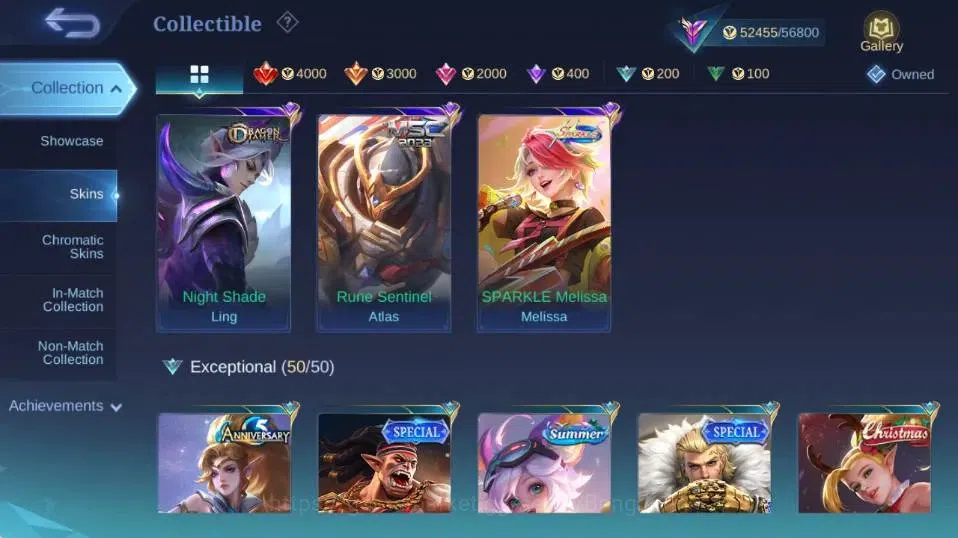 Mobile Legends: Bang Bang Accounts Collector Global|Skin 229|Renowned|KOF Karina,LBox,Saber+Johnson+Karrie+Zhask,Blazing 10