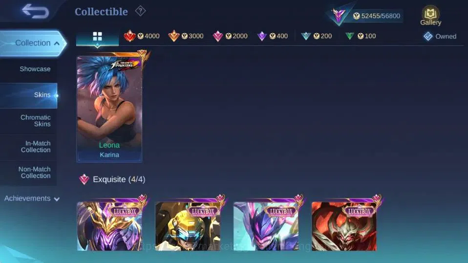 Mobile Legends: Bang Bang Accounts Collector Global|Skin 229|Renowned|KOF Karina,LBox,Saber+Johnson+Karrie+Zhask,Blazing 5