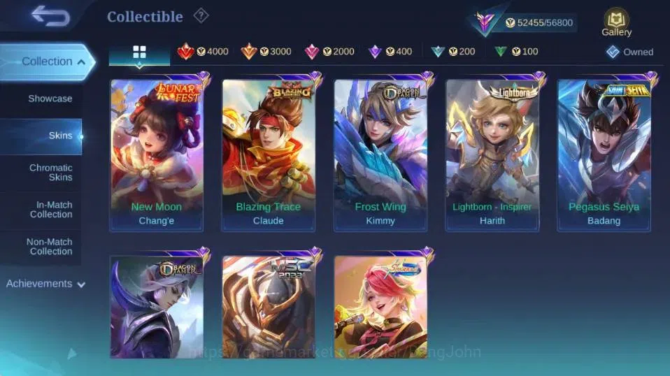 Mobile Legends: Bang Bang Accounts Collector Global|Skin 229|Renowned|KOF Karina,LBox,Saber+Johnson+Karrie+Zhask,Blazing 9