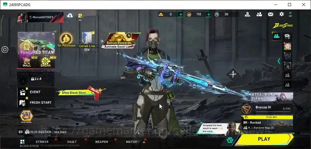 Blood Strike Accounts Collab Skin ASIA|Collab AOT Series 2 M4A1 Battle of Faith|Ultra Kala Mako|Legendary M4A1 Ruins|Log 1