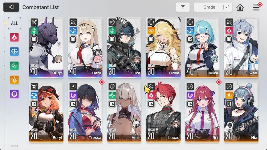 Chaos Zero Nightmare Accounts GLOBAL Lv33| 4 SSR (Haru,Hugo,Luk,Orlea) + 8 SR (Lucas,Beryl,etc) + 10 SR Partners |Log 4