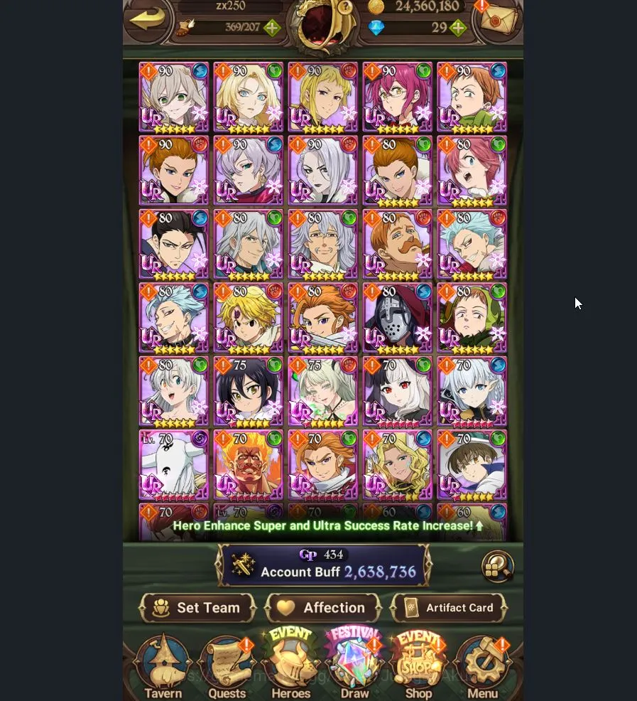 The Seven Deadly Sins: Grand Cross Accounts Midgame ASIA |2,6m CC| 5UR+1LR+SM Beta Collab| Indomitable3/6, C Arthur2/6 2