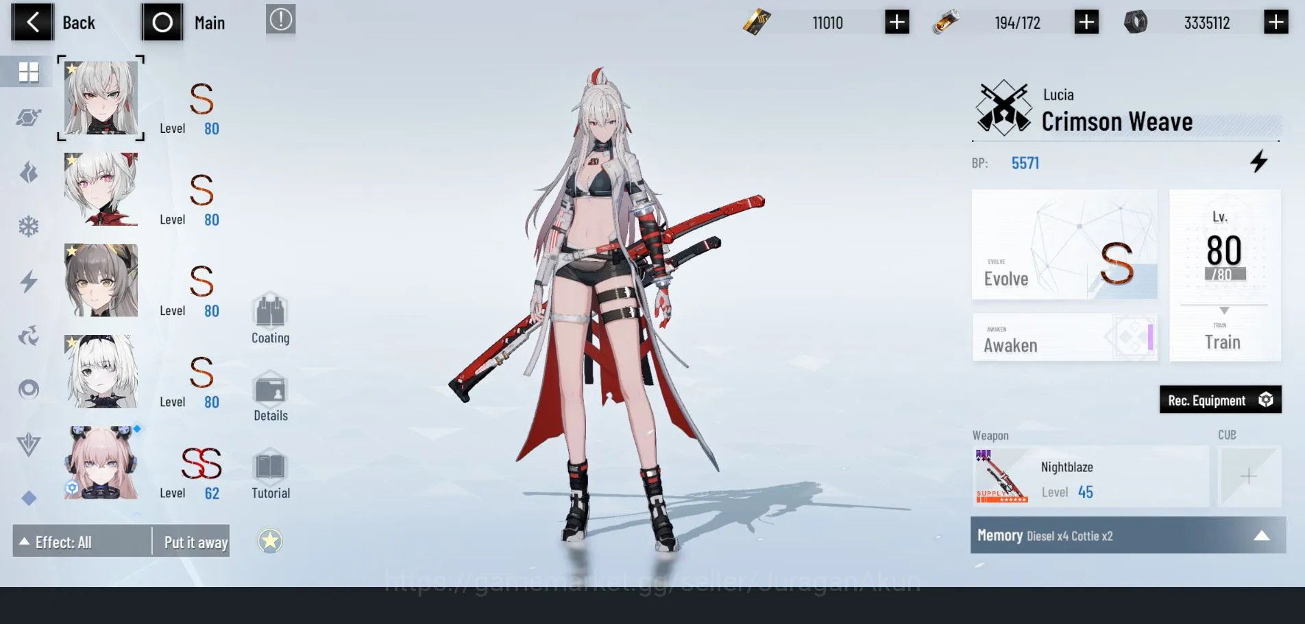 Punishing: Gray Raven Accounts Mid-Game ASIA | 11K BC | Lucai CW+Sign, Luna OB, Feral, Nanami ST | Char&Weap Selecter 2
