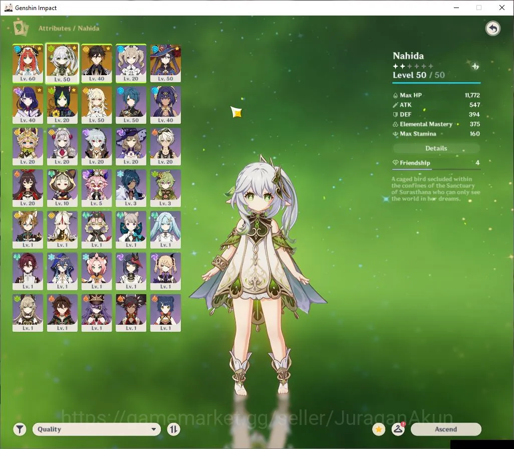 Genshin Impact Accounts Mid Game ASIA | AR 34 | 4 Limited+1 [5 Star Weapon]| Nahida+Sign,Raiden,Nilou,Zhongli | MC Female 2