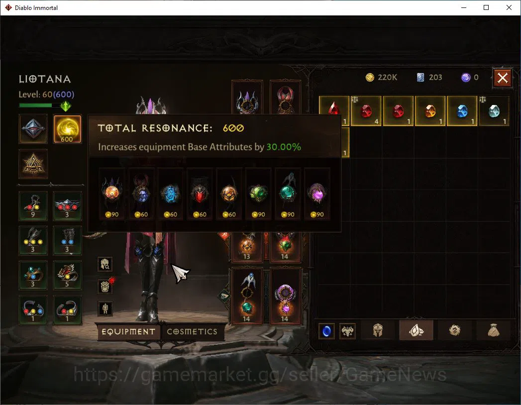 Diablo Immortal Accounts SEA - vasily|Lv60(600)|Wizard|34k CR|Reso 600| Par image 6