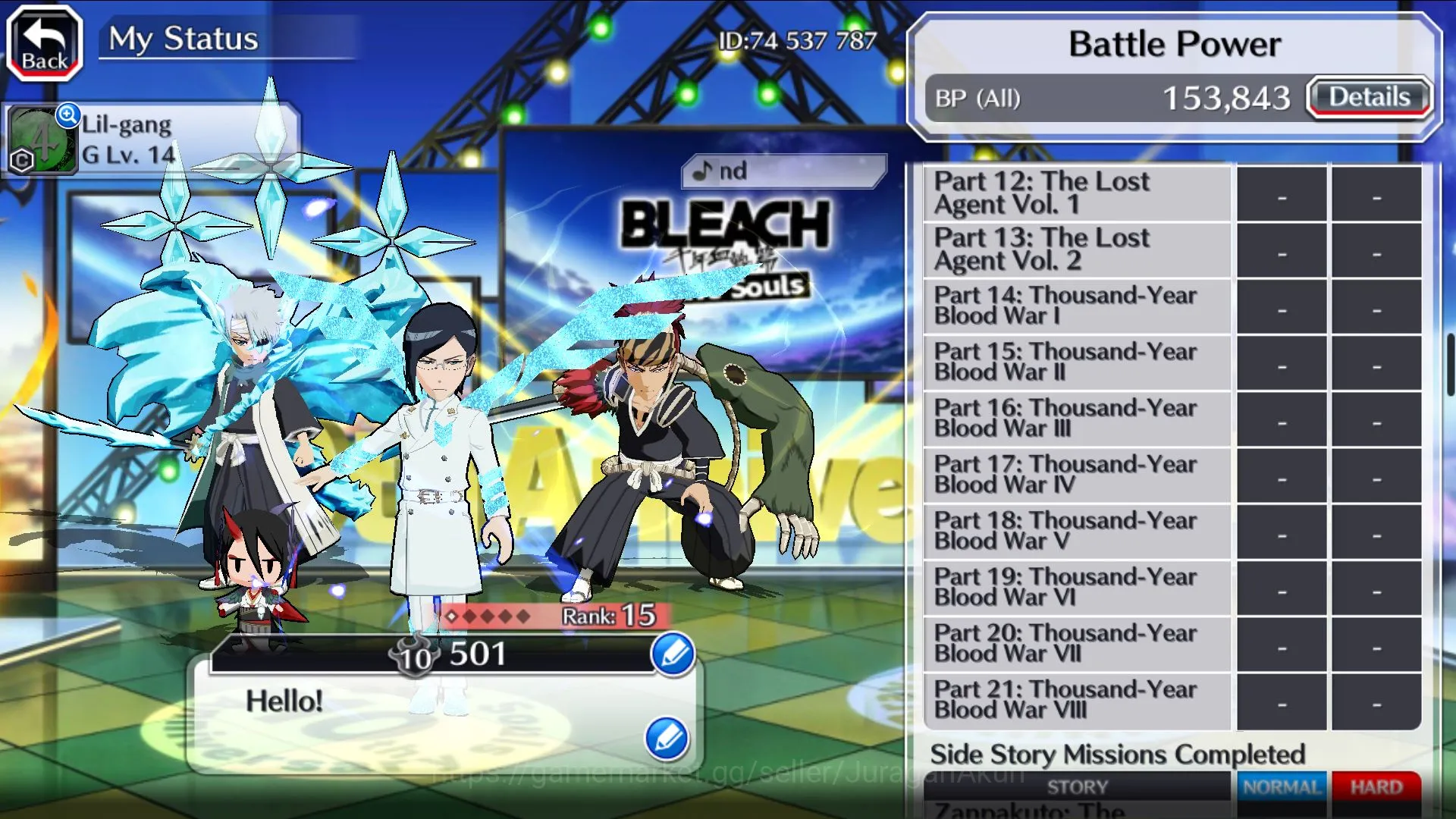 Bleach: Brave Souls Accounts Mid-Tier [GLOBAL]Fresh Story+12.4K Orbs|3 Max Transcend(TYBW25=Uryu&Renji,Toshiro