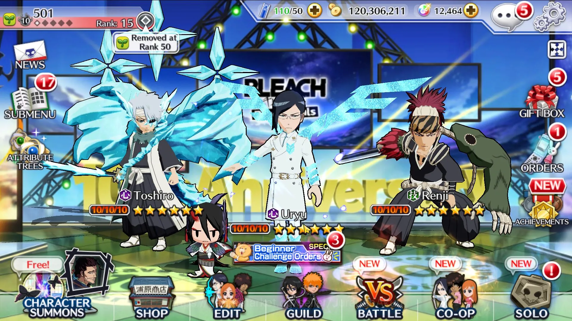 Bleach: Brave Souls Accounts Mid-Tier [GLOBAL]Fresh Story+12.4K Orbs|3 Max Transcend(TYBW25=Uryu&Renji,Toshiro 5