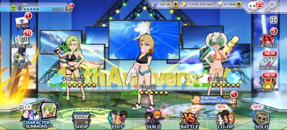Bleach: Brave Souls Accounts High-End [GLOBAL]|47K Orb|Ichigo 10th,Nelliel+Rangiku 10th Art,Candice Swimsuit24,Ichigo 2