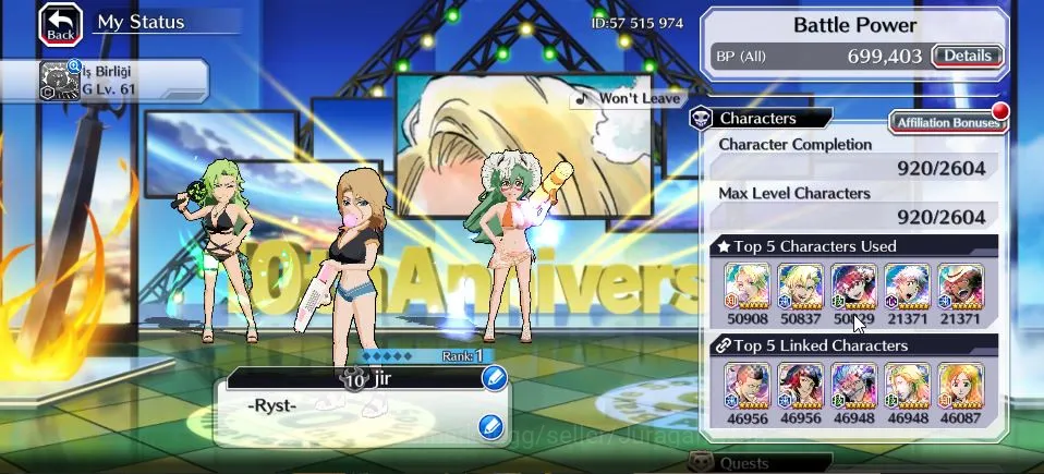 Bleach: Brave Souls Accounts High-End [GLOBAL]|47K Orb|Ichigo 10th,Nelliel+Rangiku 10th Art,Candice Swimsuit24,Ichigo 3