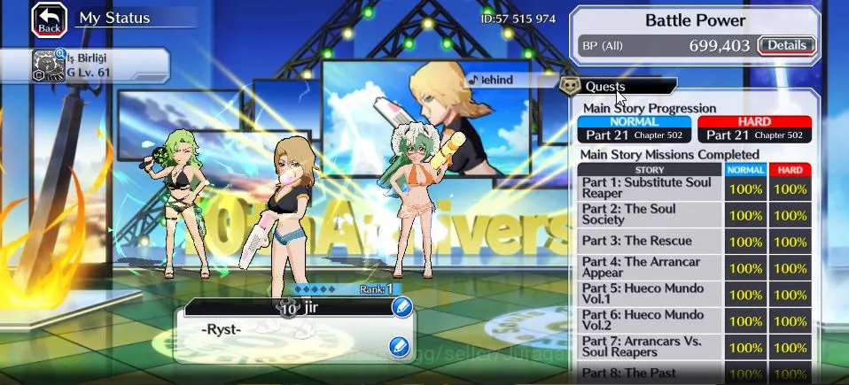 Bleach: Brave Souls Accounts High-End [GLOBAL]|47K Orb|Ichigo 10th,Nelliel+Rangiku 10th Art,Candice Swimsuit24,Ichigo 5