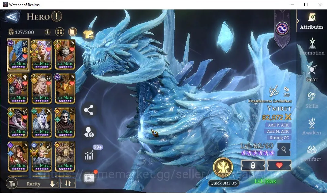 Watcher of Realms Accounts Mid-Tier Global 600xx|2,2M Power|5Lord[Ingrid,Laya,Etc]+2 Unnamable [Ymiret,Ajax]+30 2