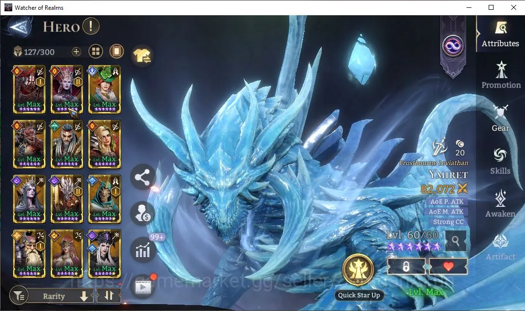 Watcher of Realms Accounts Mid-Tier Global 600xx|2,2M Power|5Lord[Ingrid,Laya,Etc]+2 Unnamable [Ymiret,Ajax]+30 3